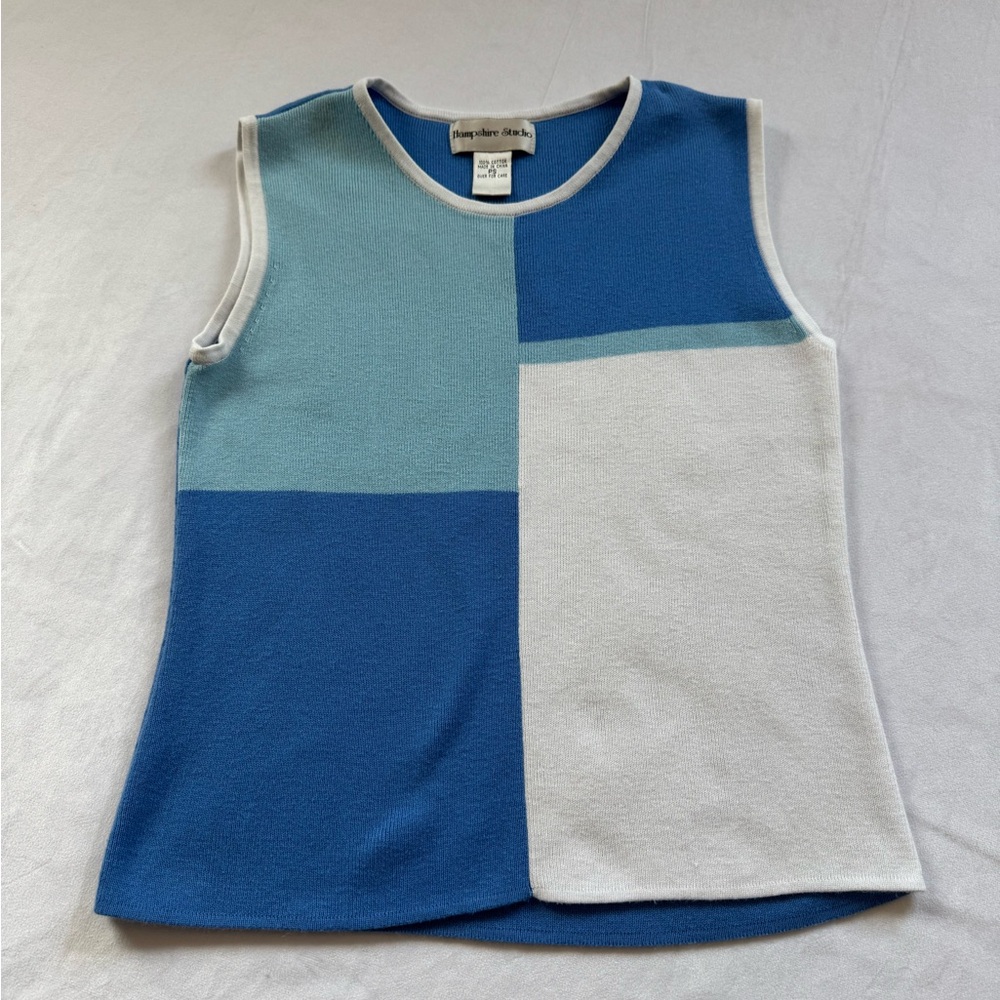 Vintage Hampshire Studio Women’s ColorBlock Blue Knit Tank Top‎ Size Ps